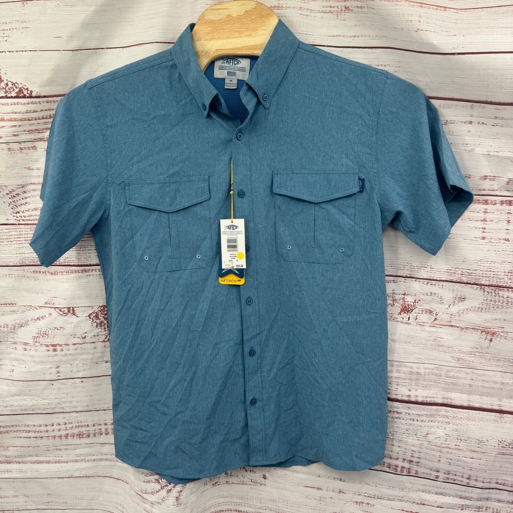 AFTCO Fishing Shirt Mens Medium Short‎ Sleeve Button Up Vented Hiking NEW